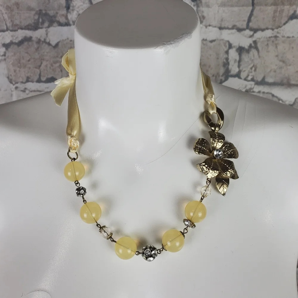 Vintage 90s Robert Rose Ribbon  Choker Pale Yellow Bridgerton Regencycore